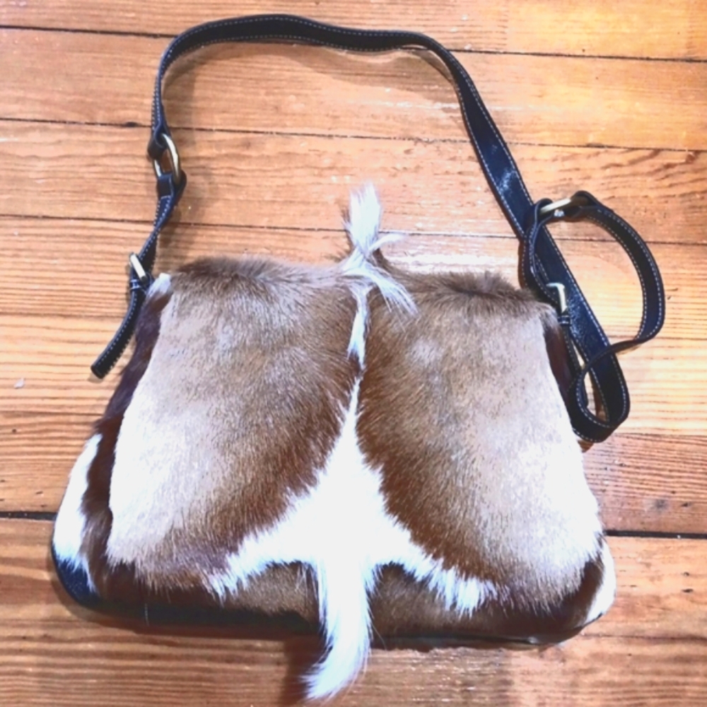 Elegant Brown and Tan Shoulder Bag with Plush Texture